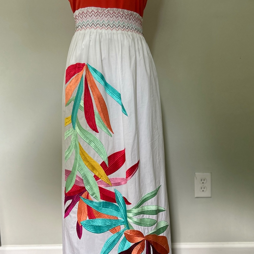 NWT Marie Oliver White Smocked Floral Embroidered Maxi Skirt /XS RETAIL $348